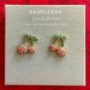 Brand New BaubleBar Crystal Rhinestone Sparkly Cherry Fruit Post Earrings